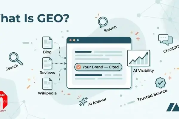 Illustration explaining what is generative engine optimization, showing content sources being cited inside an AI-generated answer, what is generative engine optimization